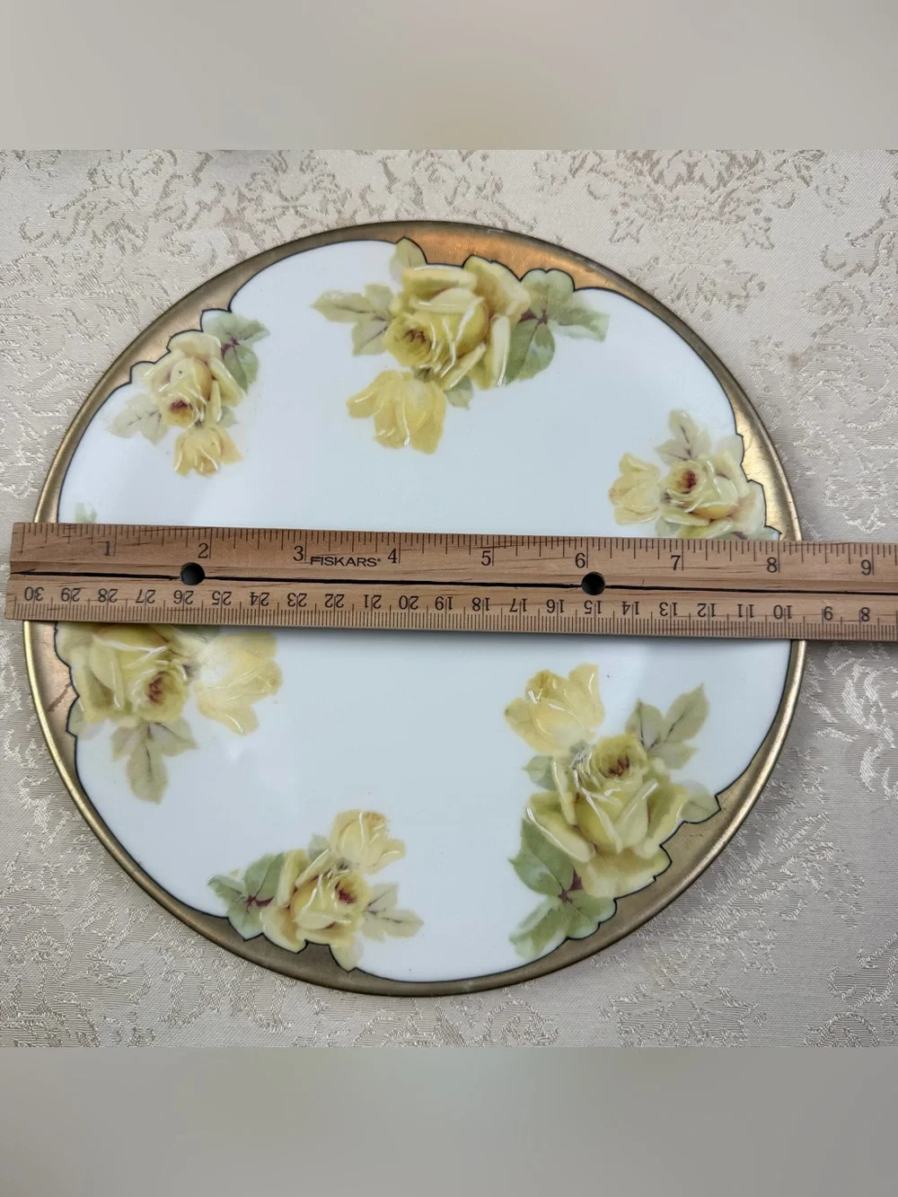 Vintage Porzellanfabrik Moschendorf Bavaria Yellow Rose Hand-Painted Plate